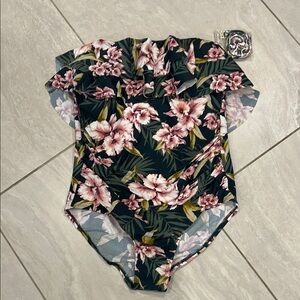 Tropical Ruffle Swimsuit size Large 12/14 NWT